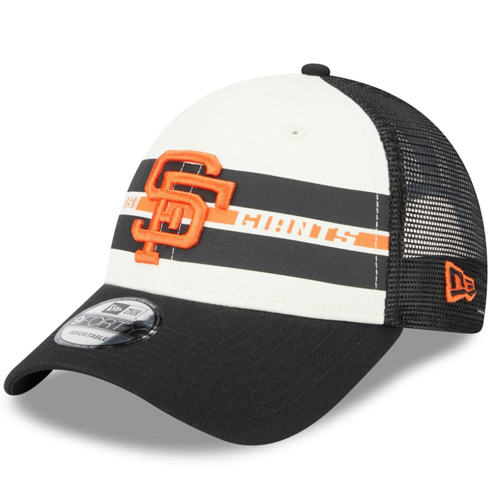 San Francisco Giants New Era Team Stripe Trucker 9FORTY Snapback Hat - White/Black Hats