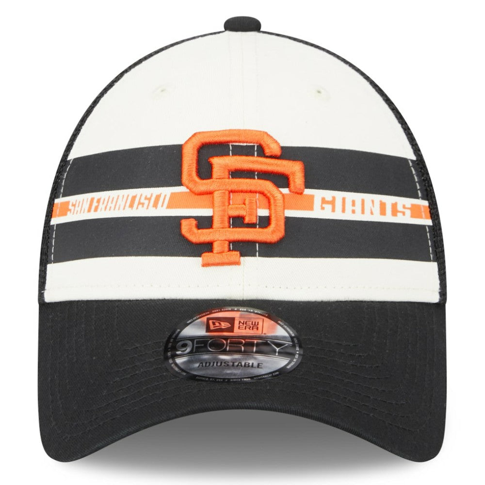 San Francisco Giants New Era Team Stripe Trucker 9FORTY Snapback Hat - White/Black Hats