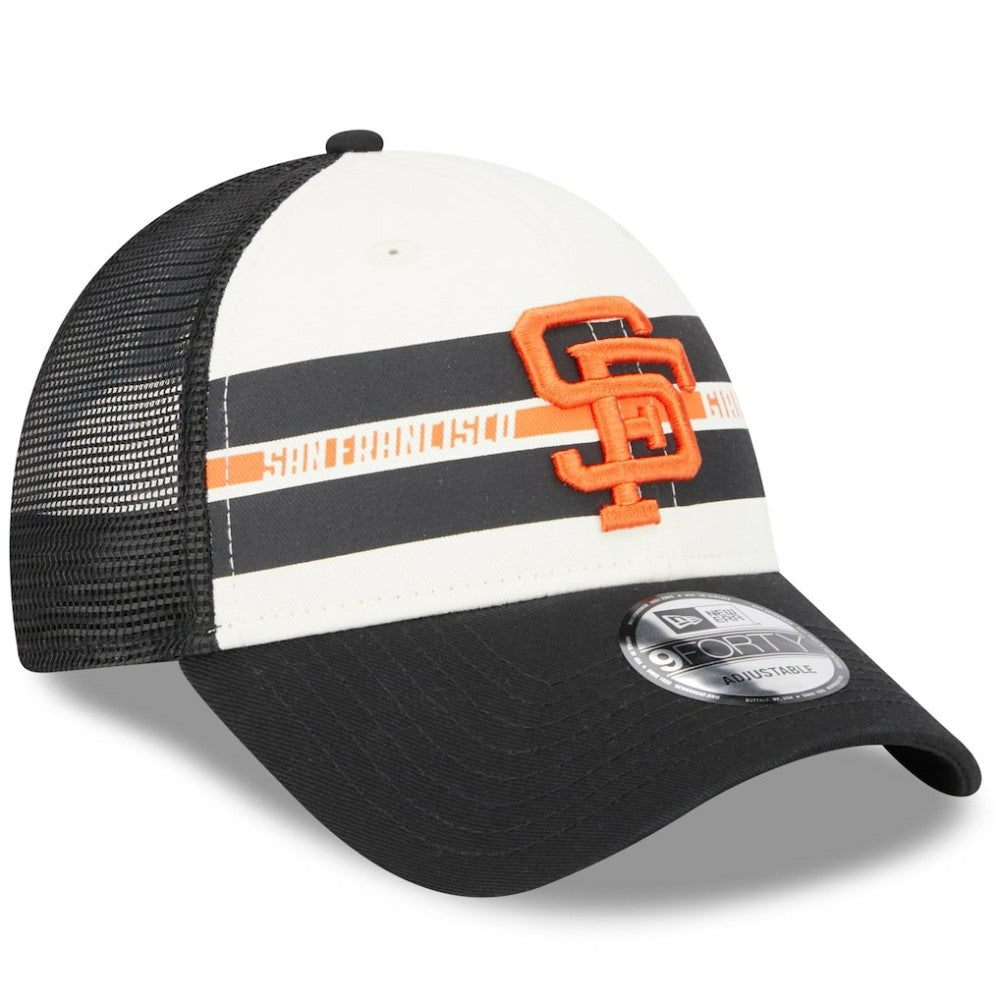 San Francisco Giants New Era Team Stripe Trucker 9FORTY Snapback Hat - White/Black Hats