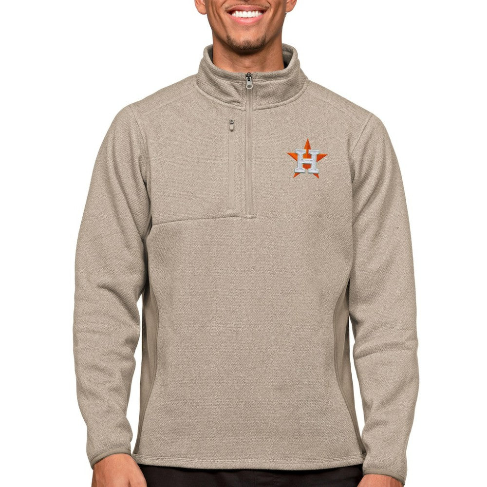 Houston Astros Antigua Course Quarter-Zip Pullover Top - Oatmeal Pullover