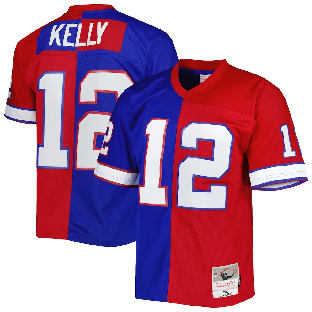 Jim Kelly Buffalo Bills 1990 Split Legacy Replica Jersey - Royal/Red Jerseys