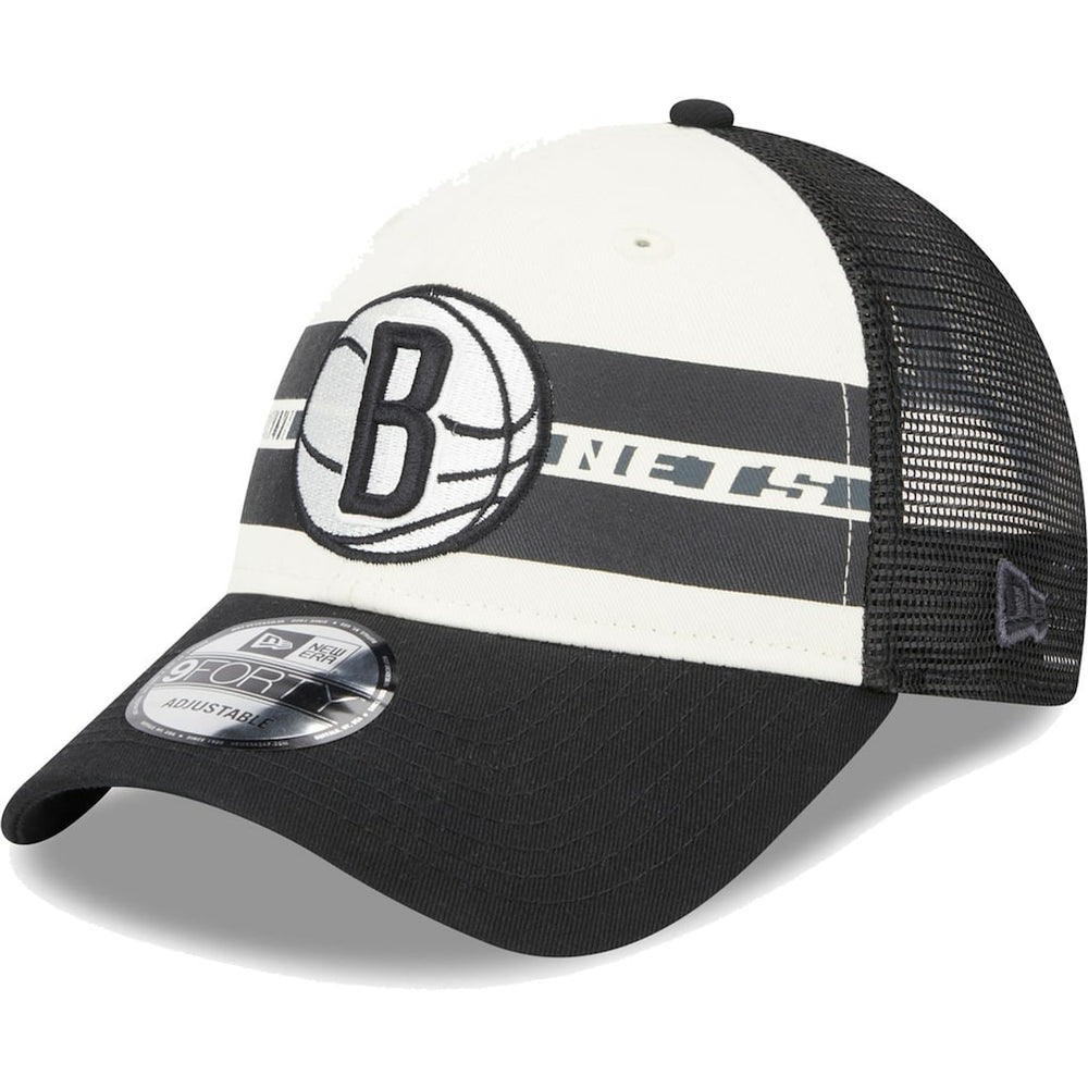 Brooklyn Nets Stripes 9FORTY Trucker Snapback Hat Black - New Era