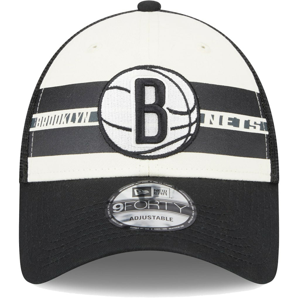 Brooklyn Nets Stripes 9FORTY Trucker Snapback Hat Black - New Era