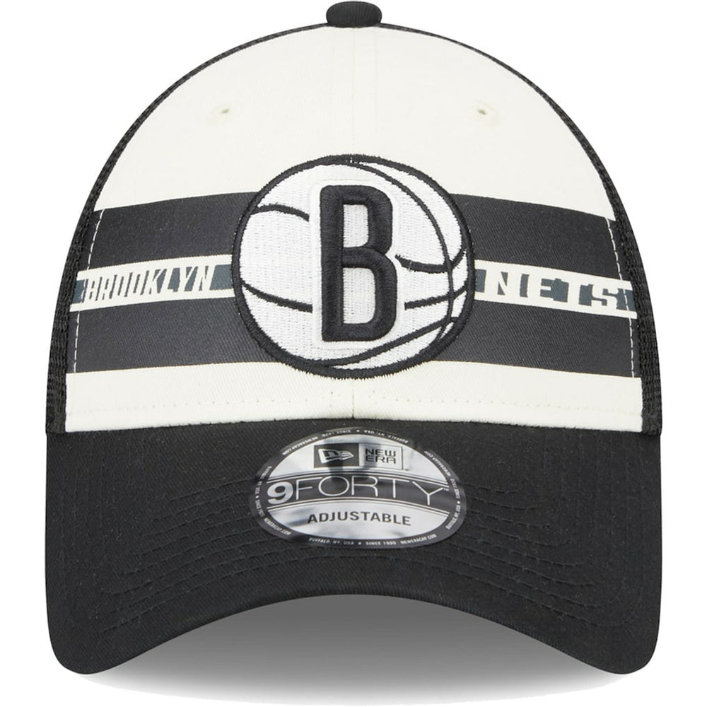 Brooklyn Nets Stripes 9FORTY Trucker Snapback Hat Black - New Era