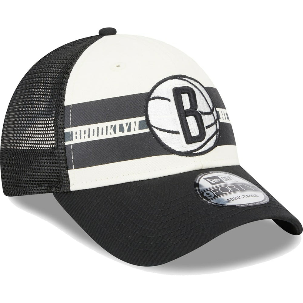 Brooklyn Nets Stripes 9FORTY Trucker Snapback Hat Black - New Era