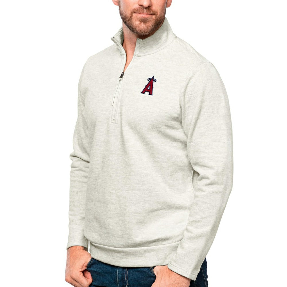 Los Angeles Angels Antigua Gambit Quarter-Zip Pullover Top - Oatmeal Pullover