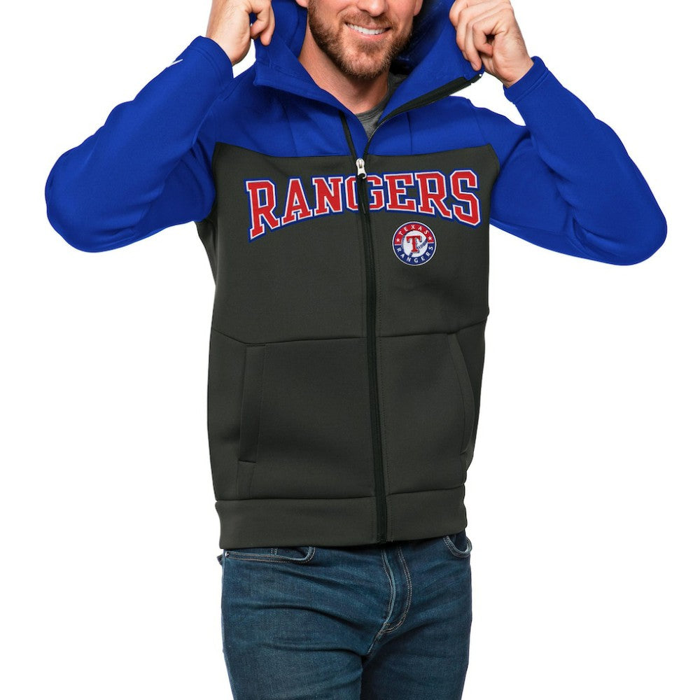 Texas Rangers Antigua Wordmark Protect Full-Zip Hoodie - Royal/Charcoal Hoodies