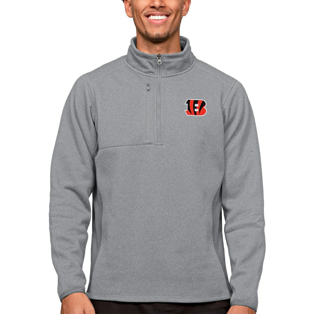 Cincinnati Bengals Antigua Course Quarter-Zip Pullover Top - Heathered Gray Pullover