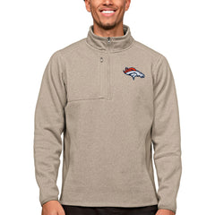 Denver Broncos Antigua Course Quarter-Zip Pullover Top - Oatmeal Pullover