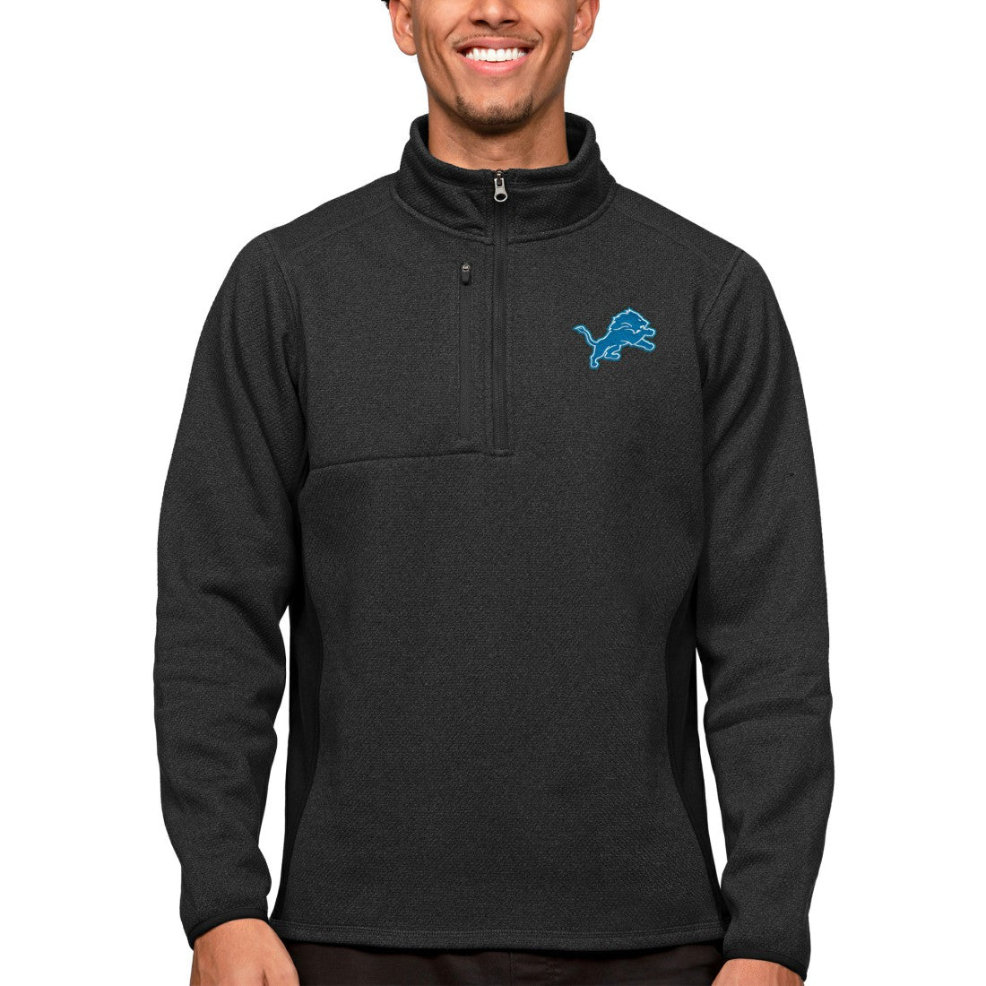Detroit Lions Antigua Course Quarter-Zip Pullover Top - Heathered Black Pullover