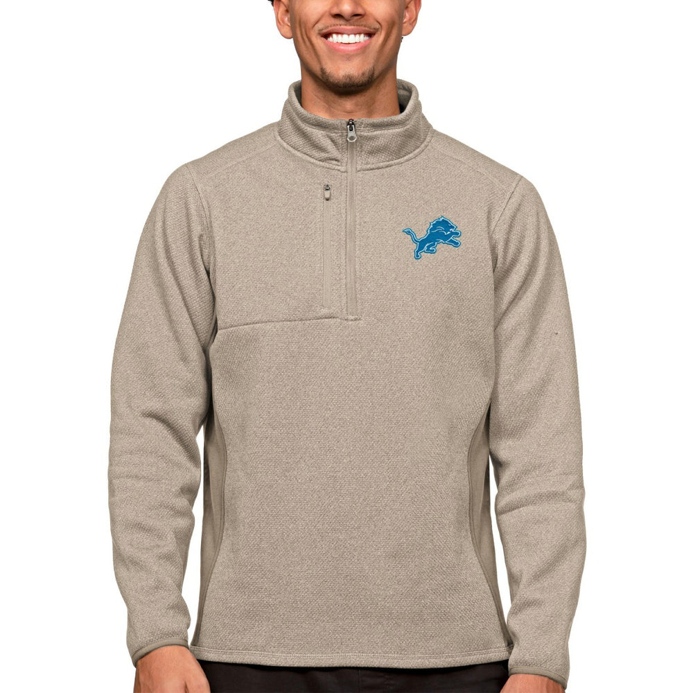 Detroit Lions Antigua Course Quarter-Zip Pullover Top - Oatmeal Pullover