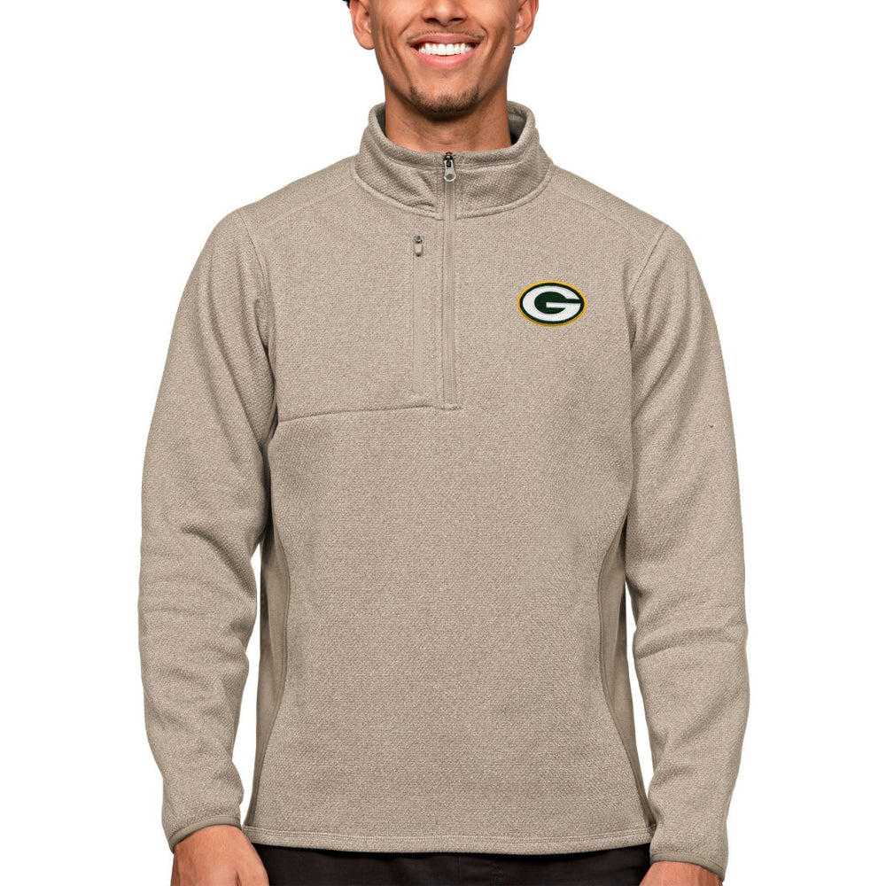 Green Bay Packers Antigua Course Quarter-Zip Pullover Top - Oatmeal Pullover