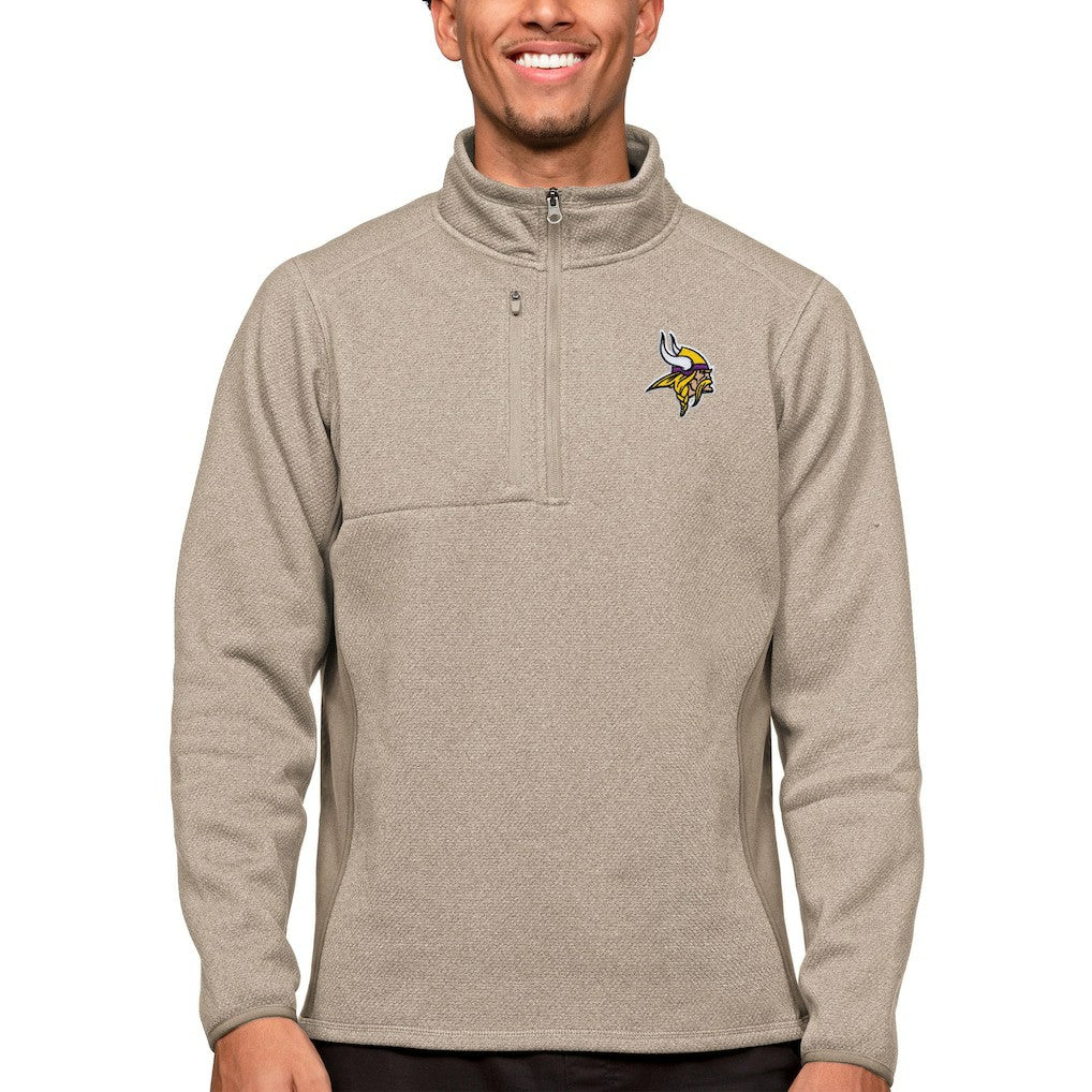 Minnesota Vikings Antigua Course Quarter-Zip Pullover Top - Oatmeal Pullover