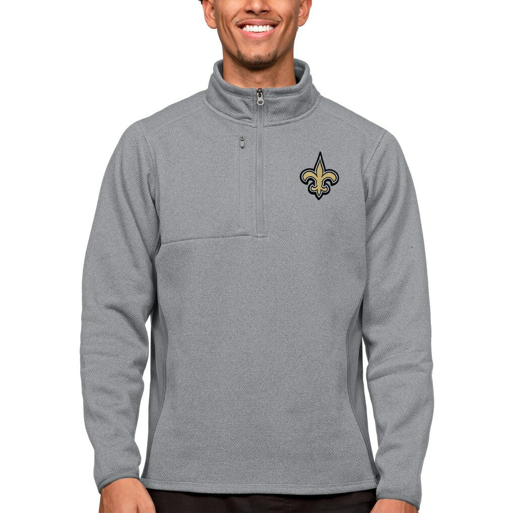 New Orleans Saints Antigua Course Quarter-Zip Pullover Top - Heathered Gray Pullover