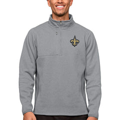 New Orleans Saints Antigua Course Quarter-Zip Pullover Top - Heathered Gray Pullover