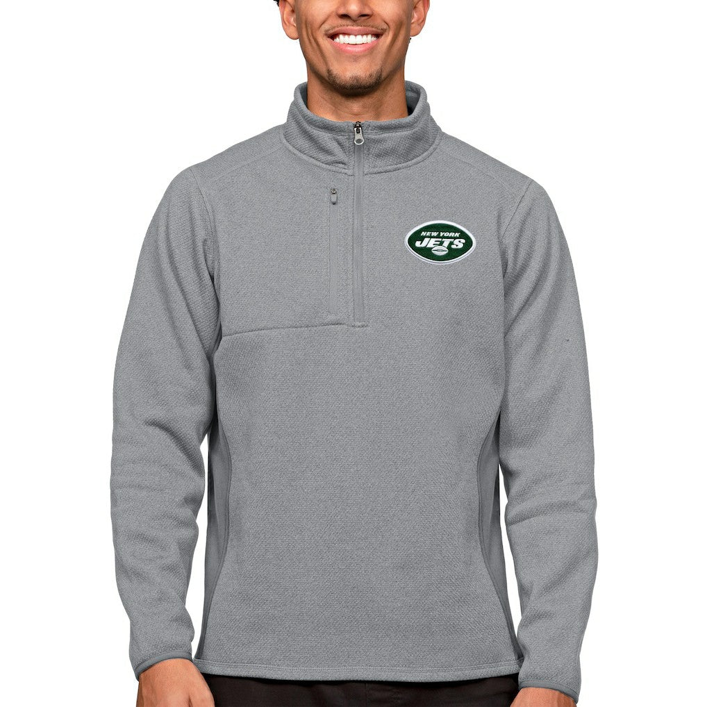 New York Jets Antigua Course Quarter-Zip Pullover Top - Heathered Gray Pullover