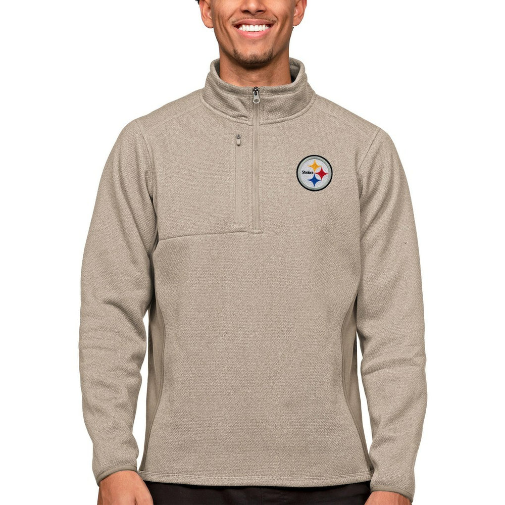 Pittsburgh Steelers Antigua Course Quarter-Zip Pullover Top - Oatmeal Pullover