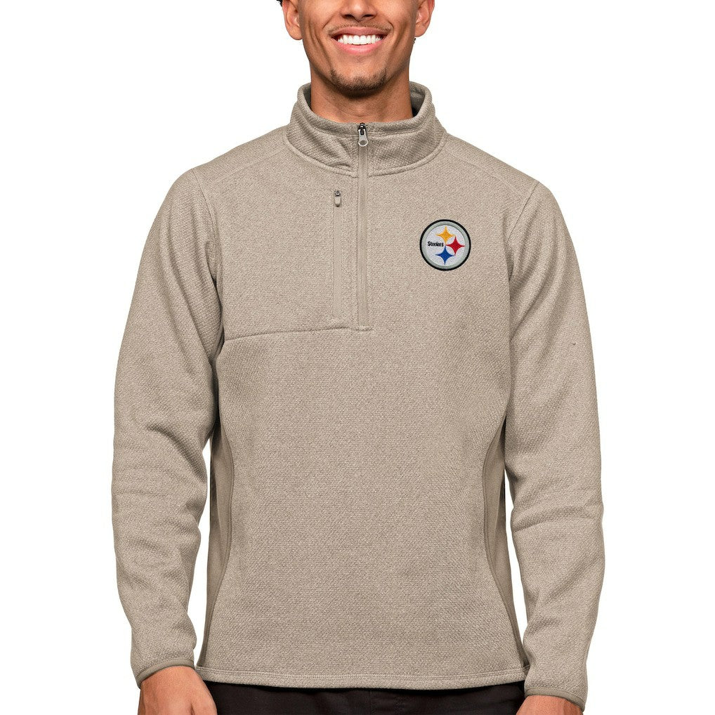 Pittsburgh Steelers Antigua Course Quarter-Zip Pullover Top - Oatmeal Pullover