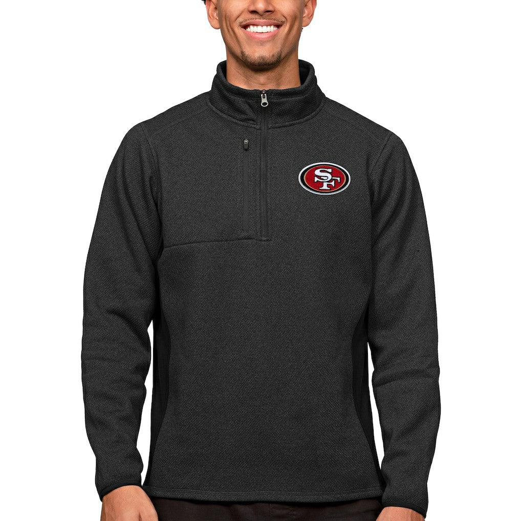 San Francisco 49ers Antigua Course Quarter-Zip Pullover Top - Heathered Black Pullover