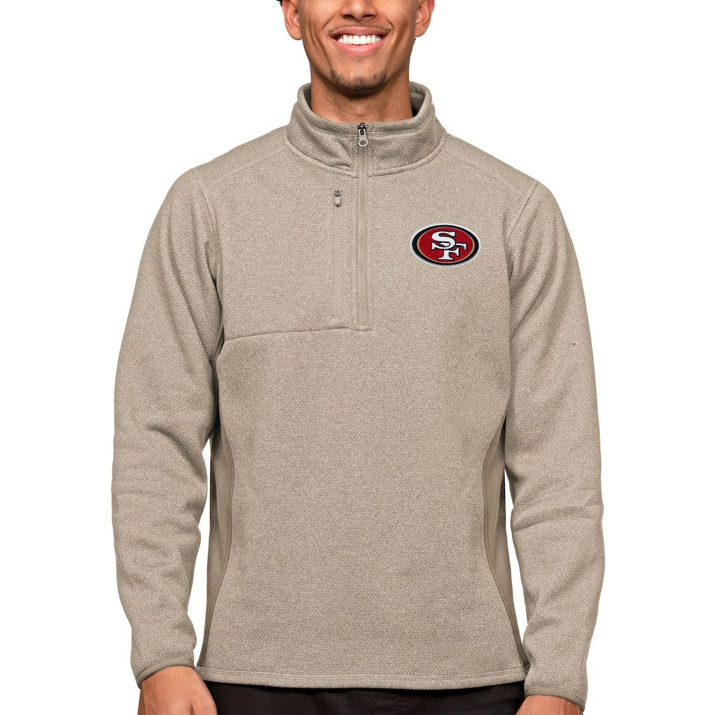 San Francisco 49ers Antigua Course Quarter-Zip Pullover Top - Oatmeal Pullover