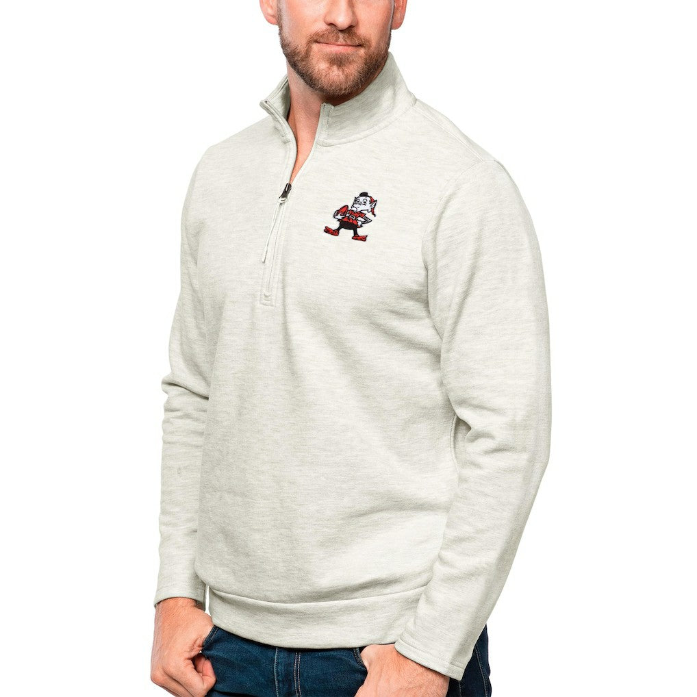 Cleveland Browns Antigua Gambit Quarter-Zip Pullover Top - Oatmeal Pullover