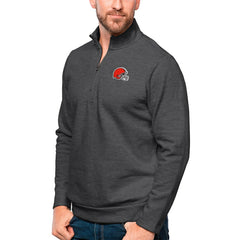 Cleveland Browns Antigua Gambit Quarter-Zip Pullover Top - Heathered Charcoal Pullover