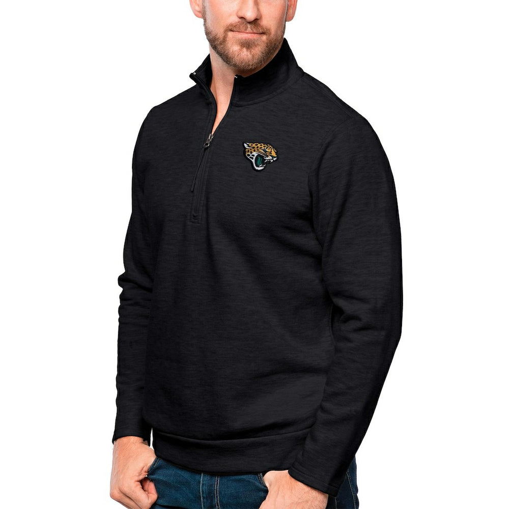 Jacksonville Jaguars Antigua Gambit Quarter-Zip Pullover Top - Heathered Black Pullover