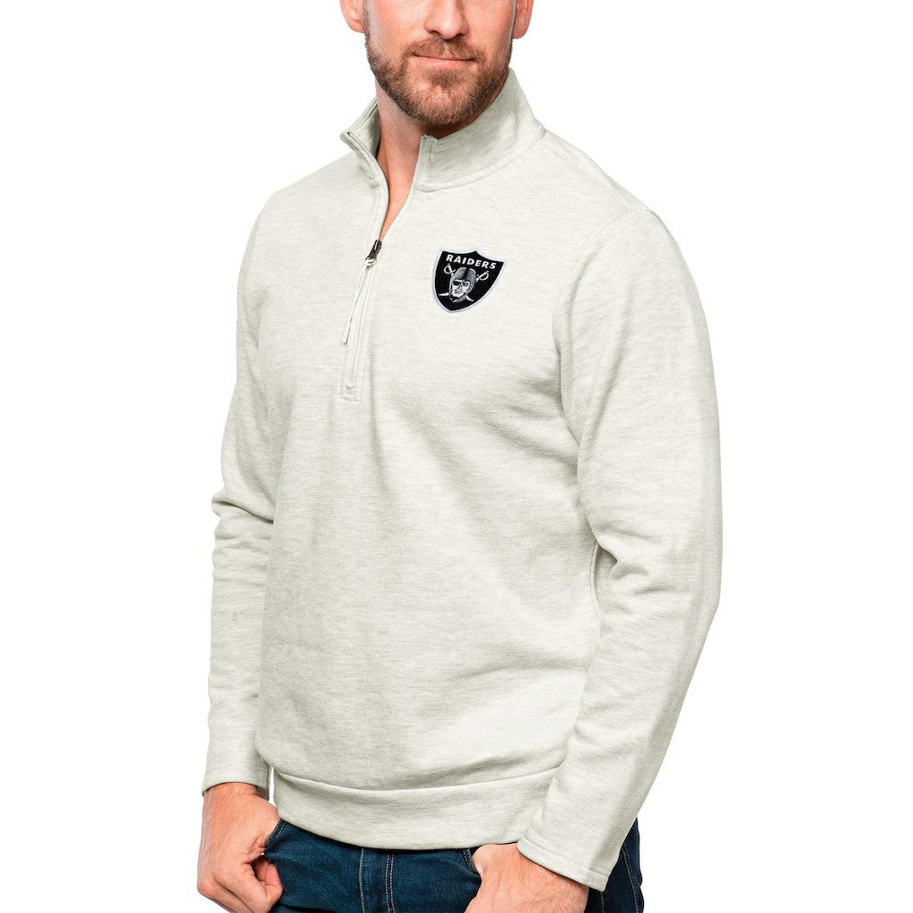 Las Vegas Raiders Antigua Gambit Quarter-Zip Pullover Top - Oatmeal Pullover