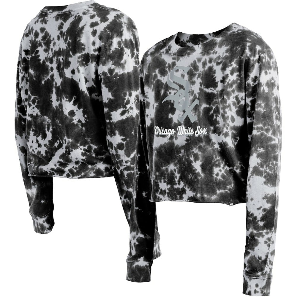 Chicago White Sox New Era Women's Tie-Dye Cropped Long Sleeve T-Shirt - Black T-shirts