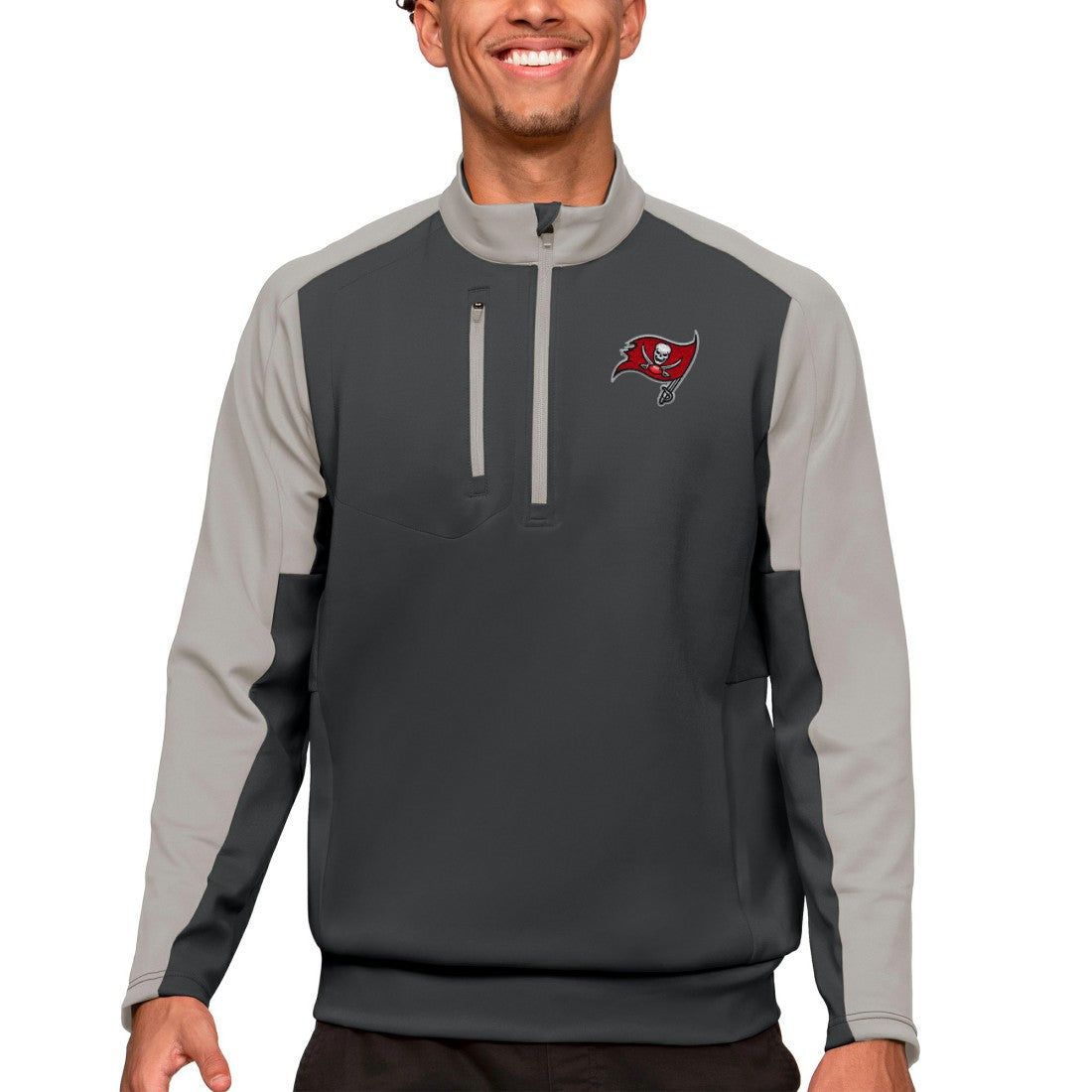 Tampa Bay Buccaneers Antigua Team Quarter-Zip Pullover Top - Charcoal Pullover