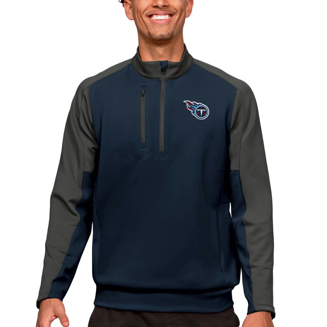 Tennessee Titans Antigua Team Quarter-Zip Pullover Top - Navy Pullover