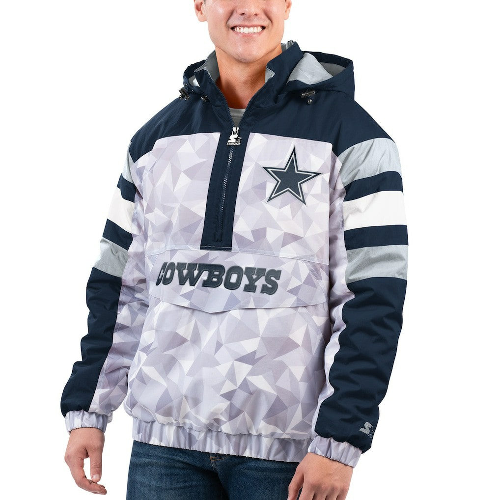 Dallas Cowboys Starter Thursday Night Gridiron Raglan Half-Zip Hooded Jacket - White/Navy Jackets