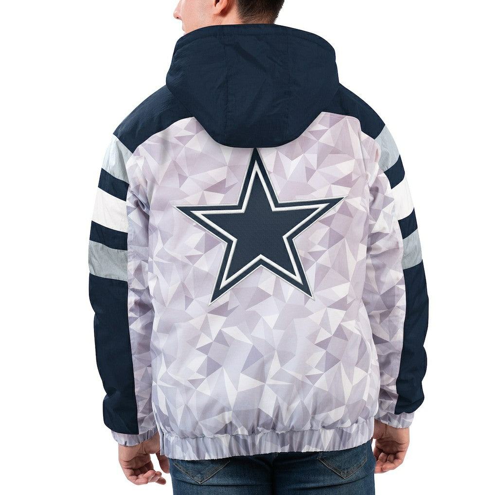 Dallas Cowboys Starter Thursday Night Gridiron Raglan Half-Zip Hooded Jacket - White/Navy Jackets