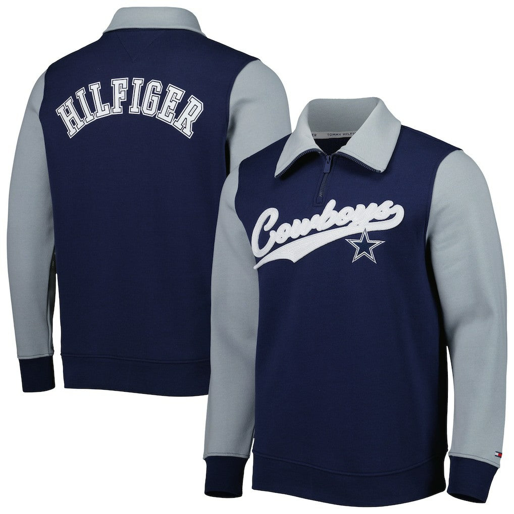 Dallas Cowboys Tommy Hilfiger Aiden Quarter-Zip Sweatshirt - Navy/Silver Sweatshirts