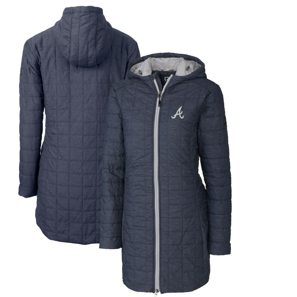 Atlanta Braves Cutter & Buck Women's Rainier Primaloft Eco Full-Zip Hoodie Long Coat - Heathered Navy Hoodies