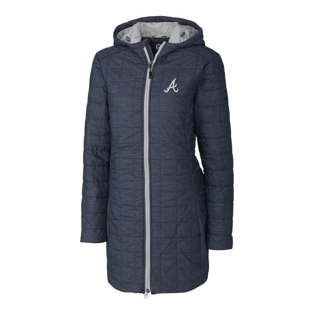 Atlanta Braves Cutter & Buck Women's Rainier Primaloft Eco Full-Zip Hoodie Long Coat - Heathered Navy Hoodies