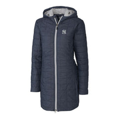 New York Yankees Cutter & Buck Women's Rainier Primaloft Eco Full-Zip Hoodie Long Coat - Heathered Navy Hoodies