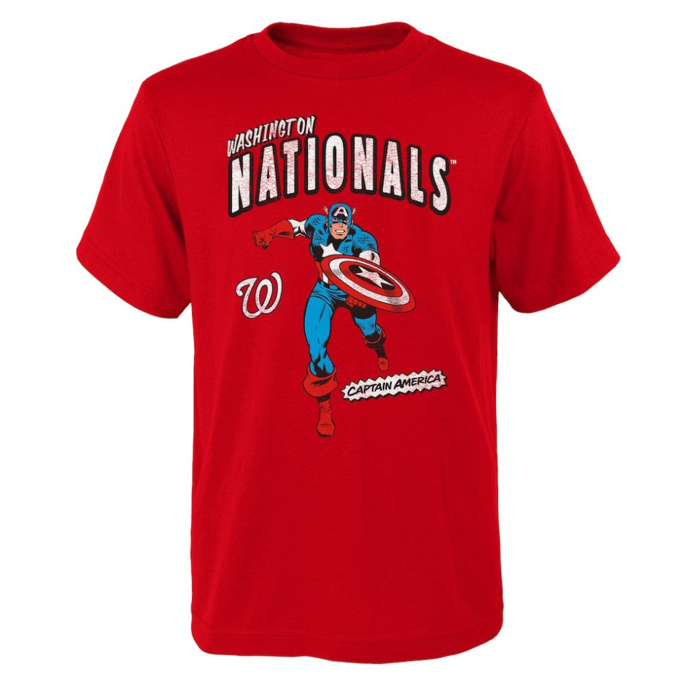 Washington Nationals Youth Team Captain America Marvel T-Shirt - Red T-shirts
