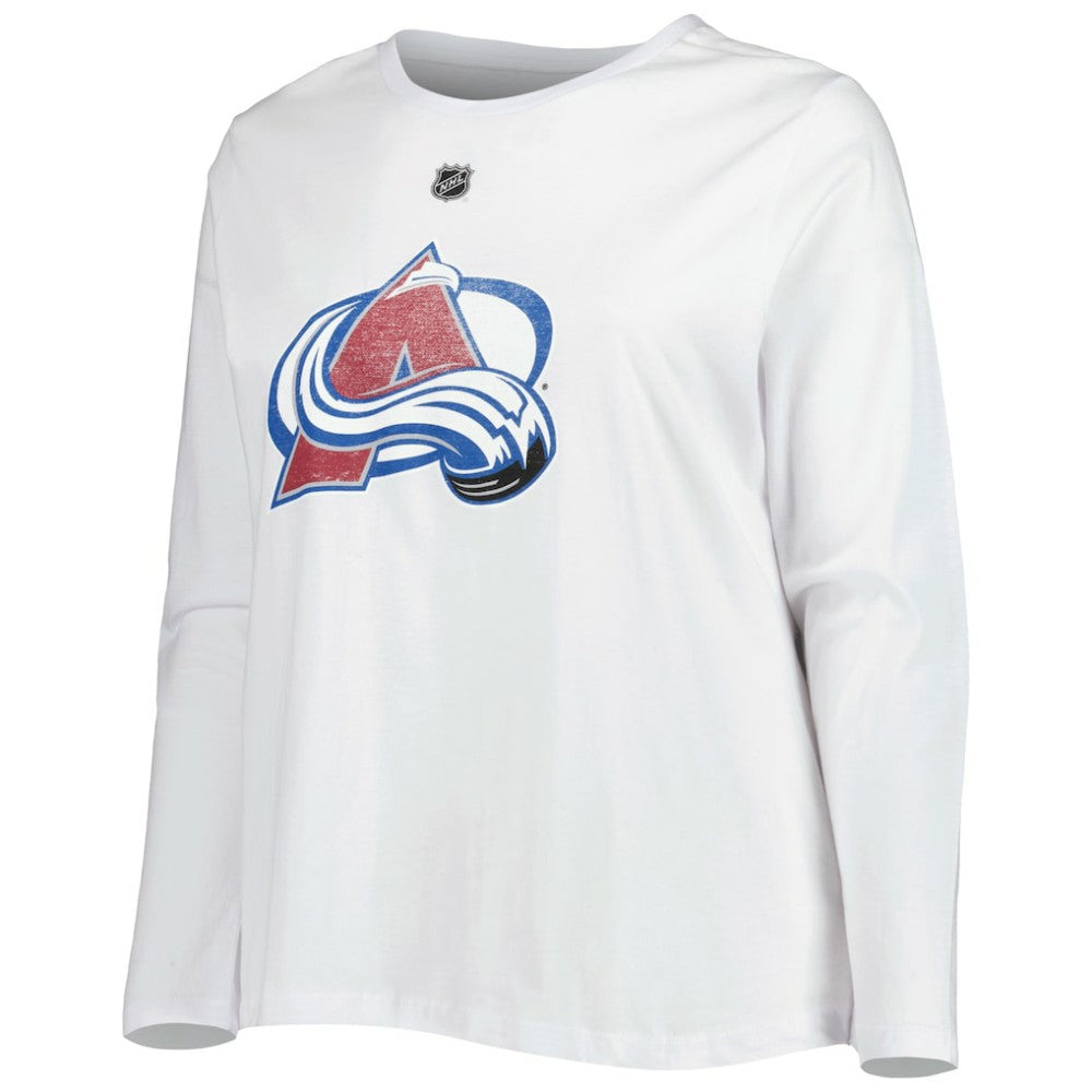 Colorado Avalanche Profile Women's Plus Size Distressed Printed Name & Number Long Sleeve T-Shirt - White | US 5014726