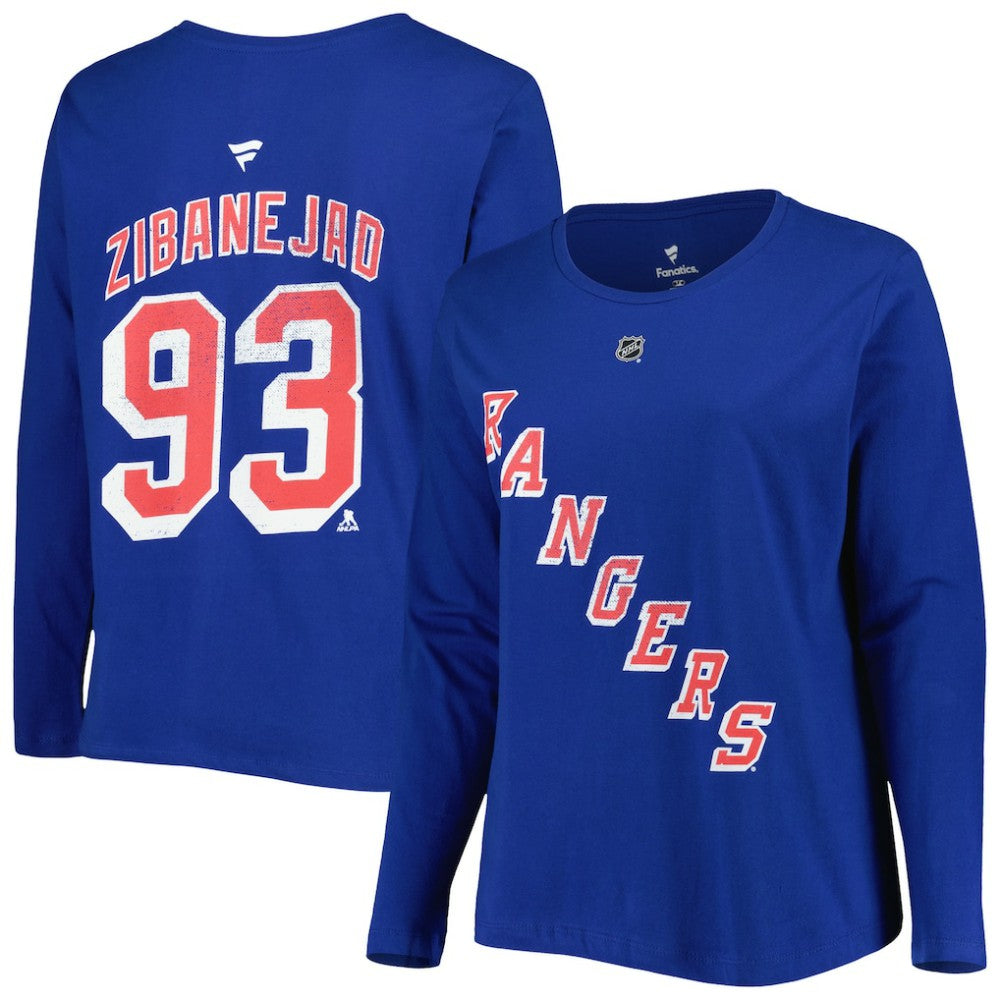 New York Rangers Profile Women's Plus Size Distressed Printed Name & Number Long Sleeve T-Shirt - Blue | US 5014727