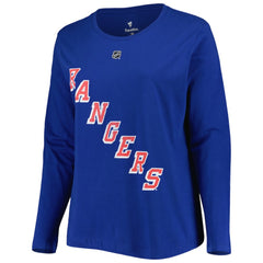 New York Rangers Profile Women's Plus Size Distressed Printed Name & Number Long Sleeve T-Shirt - Blue | US 5014727