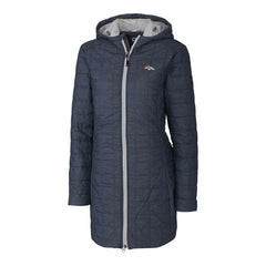 Denver Broncos Cutter & Buck Women's Rainier Primaloft Eco Hooded Long Lightweight Coat - Heather Navy