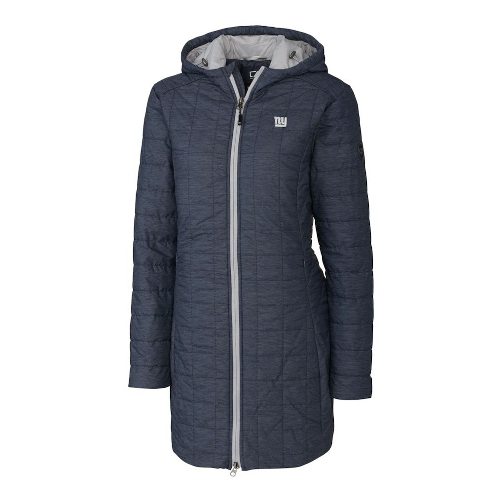 New York Giants Cutter & Buck Women's Rainier Primaloft Eco Hooded Long Lightweight Coat - Heather Navy