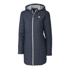 New York Giants Cutter & Buck Women's Rainier Primaloft Eco Hooded Long Lightweight Coat - Heather Navy
