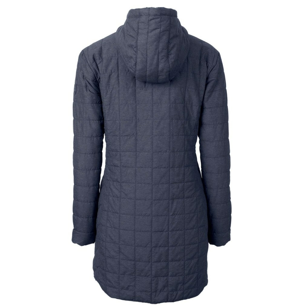 New York Giants Cutter & Buck Women's Rainier Primaloft Eco Hooded Long Lightweight Coat - Heather Navy