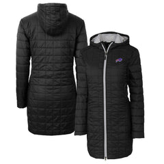 Buffalo Bills Cutter & Buck Women's Rainier Primaloft Eco Hooded Long Lightweight Coat - Black