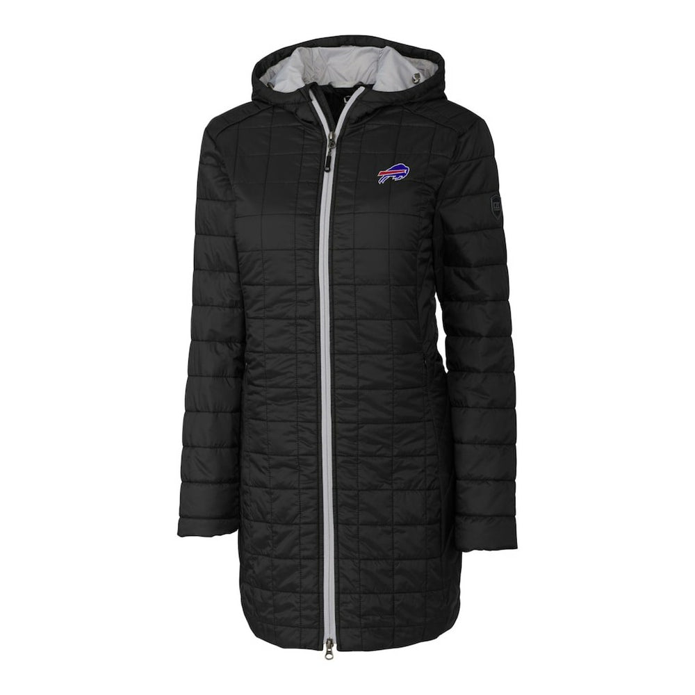 Buffalo Bills Cutter & Buck Women's Rainier Primaloft Eco Hooded Long Lightweight Coat - Black