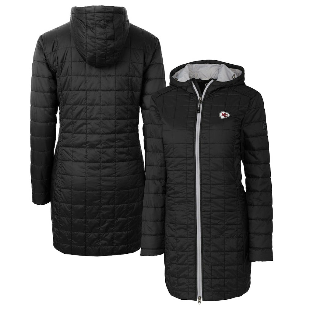 Kansas City Chiefs Cutter & Buck Women's Rainier Primaloft Eco Hooded Long Lightweight Coat - Black