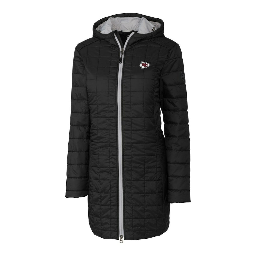 Kansas City Chiefs Cutter & Buck Women's Rainier Primaloft Eco Hooded Long Lightweight Coat - Black