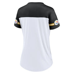 Pittsburgh Steelers Women's Dueling Slant V-Neck Lace-Up T-Shirt - White T-shirts